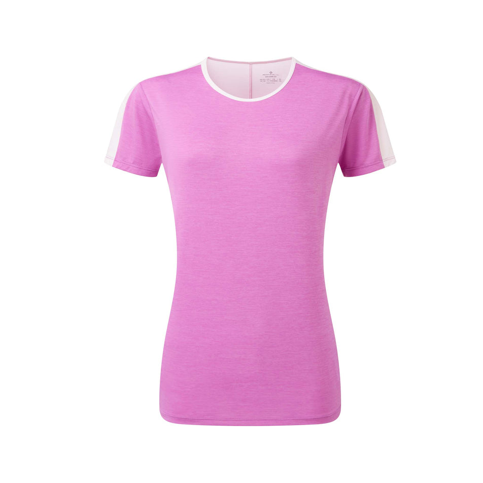 Front view of a Ronhill Women's Tech Glide S/S Tee in the Fuchsia Marl/Ballet colourway (8159372411042)