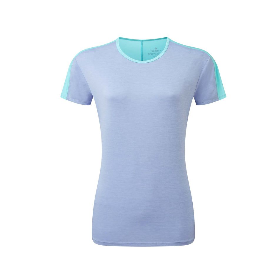 Front view of a Ronhill  Women's Tech Glide S/S Tee in the Periwinkle Marl/Aquamint colourway (8159375294626)