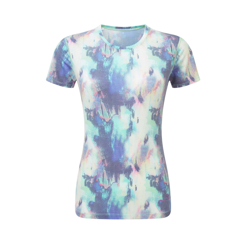 Front view of a Ronhill Women's Tech Golden Hour Tee in the Multi Illusion colourway (8158817616034)