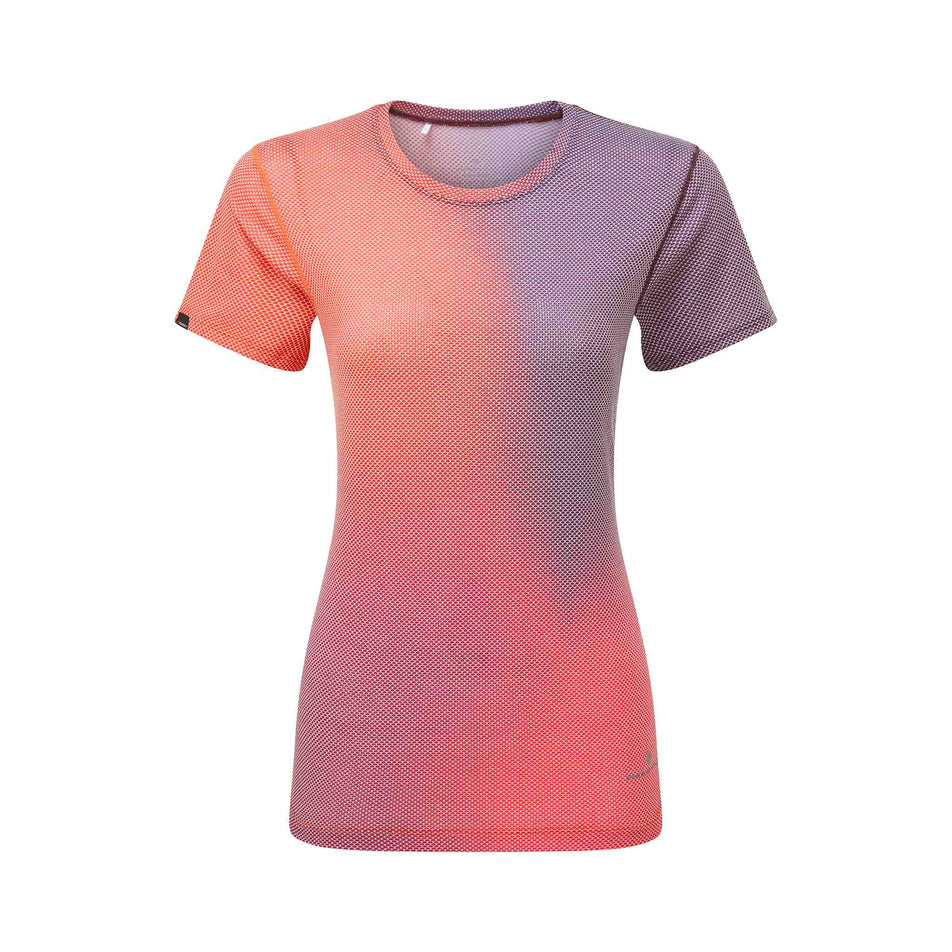 Front view of a Ronhill Women's Tech Golden Hour Tee in the Damson/Sunset Merge colourway. (8563589709986)