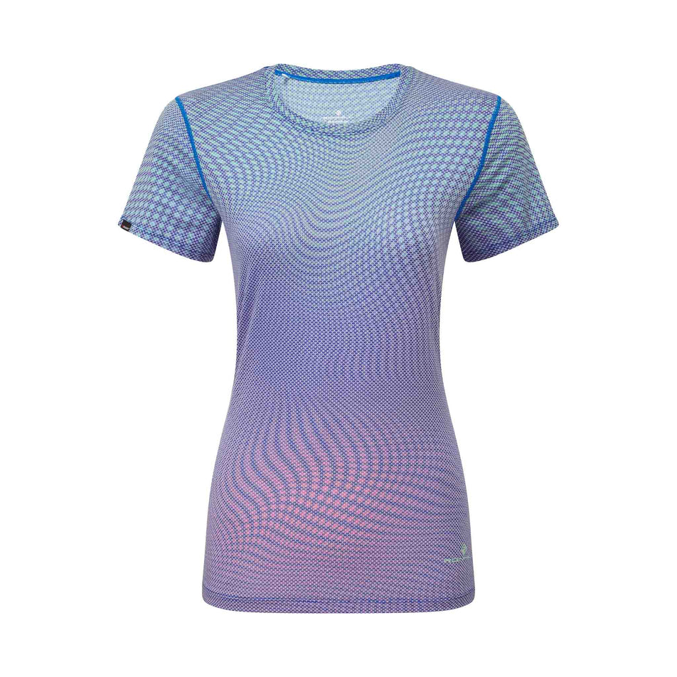 Front view of the Ronhill Women's Tech Golden Hour S/S Tee in the Classic Blue Refraction colourway.
