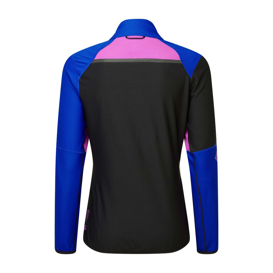 Back view of a Ronhill Women's Tech Gore-Tex Windstopper Jacket in the Black/Cobalt colourway (8024339841186)
