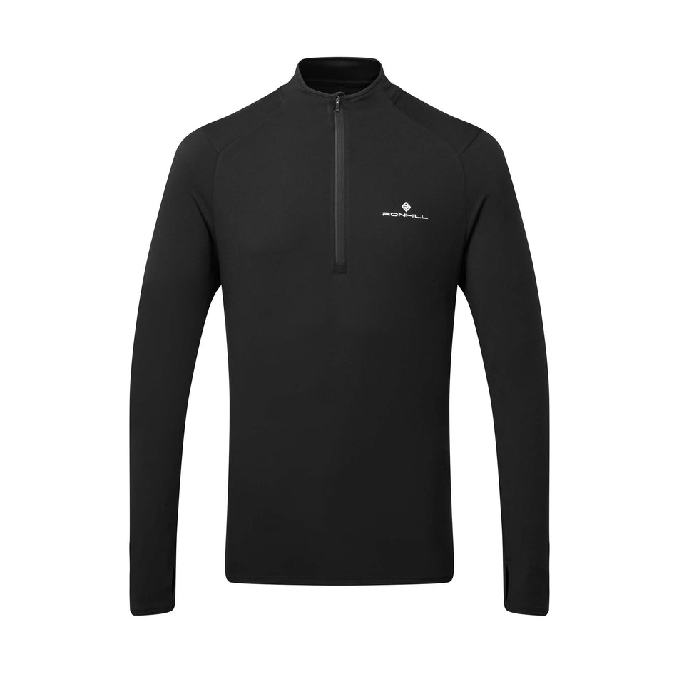 Front view of a Ronhill Men's Core Thermal 1/2 Zip in the Black/Bright White colourway (8032268517538)