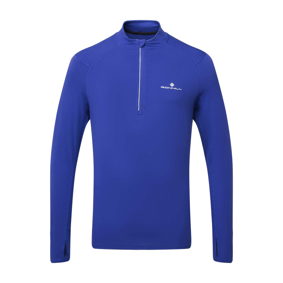 Front view of a Ronhill Men's Core Thermal 1/2 Zip in the Dark Cobalt/Bright White colourway (8048138715298)