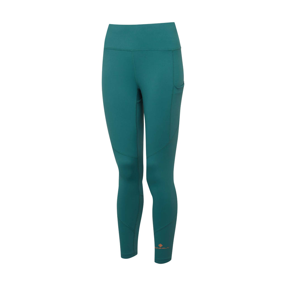Front view of a pair of Ronhill Women's Tech Tights in the Deep Lagoon/Copper colourway (8024370315426)