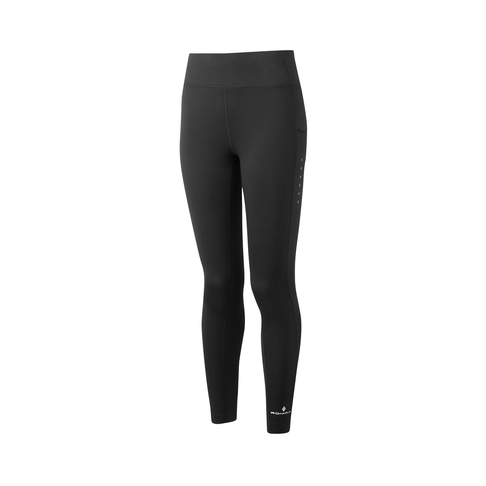 The front of the Ronhill Women's Core Tight in the All Black colourway. (8587048386722)