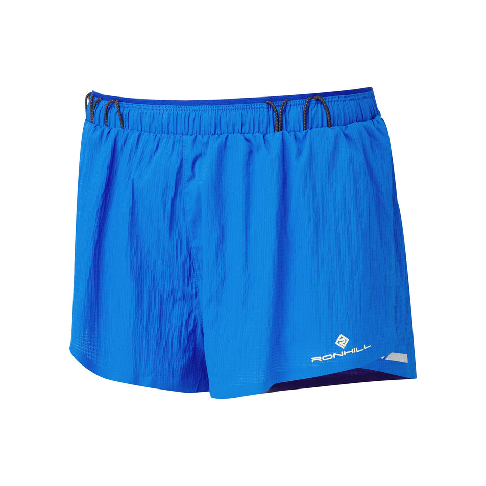 Front view of the Ronhill Women's Tech Race Short in the Electric Blue/Zest colourway (8159310446754)