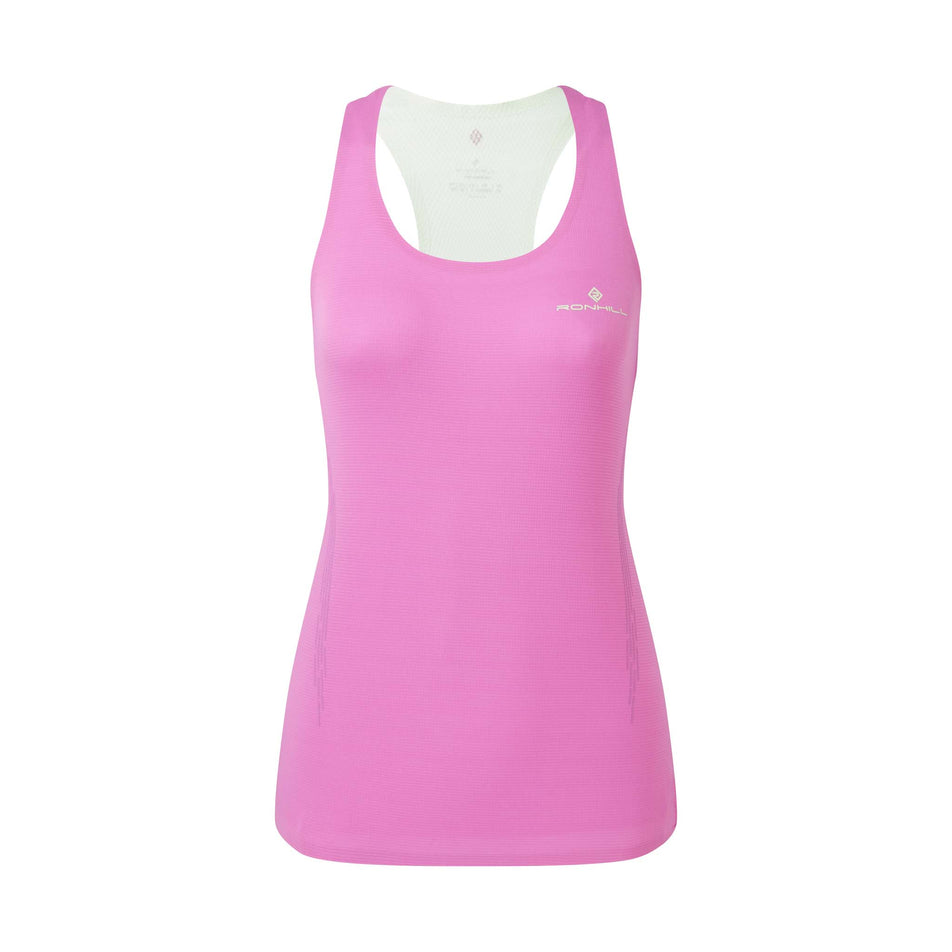 Front view of a Women's Tech Race Vest in the Fuchsia/Honeydew colourway (8159305826466)