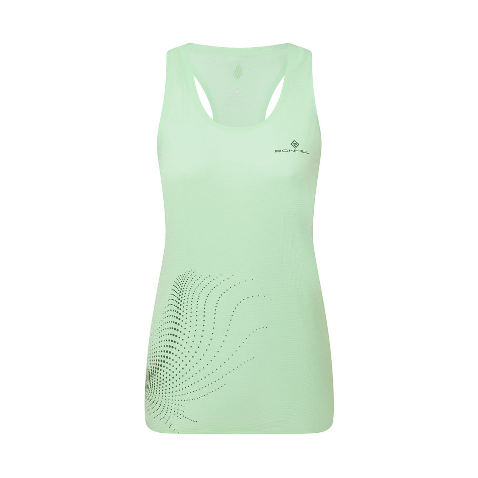Front view of the Ronhill Women's Tech Race Vest in the Seafoam/Laurel colourway.