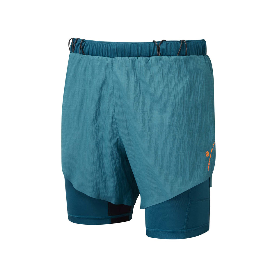 Front view of the Ronhill Men's Tech Race Twin Short in the Legion/Fluo Orange colourway (8160877543586)