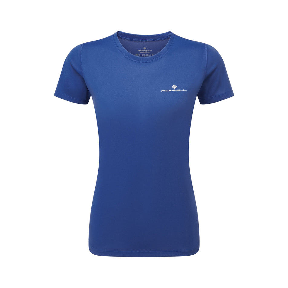The front of a Ronhill Women's Core S/S Tee in the Tidal/Bright White colourway. (8563605864610)