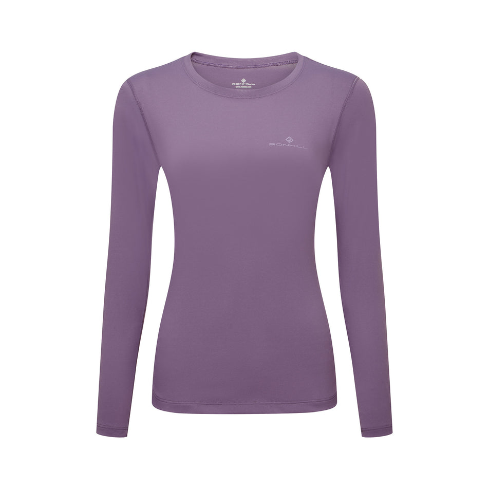Front view of the Ronhill Women's Core L/S Tee in the Dark Iris/Iris colourway. (8742760022178)