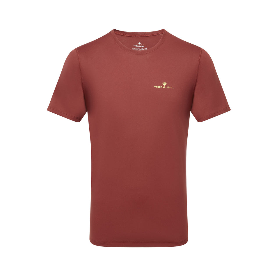 Front view of the Ronhill Men's Core S/S Tee in the Chestnut/Acid colourway. (8742895976610)