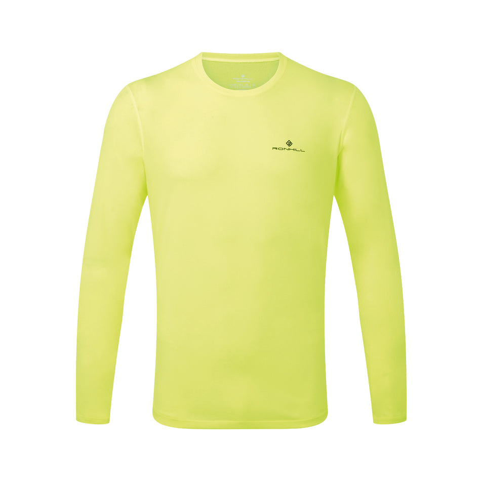 Front view of the Ronhill Men's Core L/S Tee in the Fluo Yellow/Black colourway. (8748741525666)