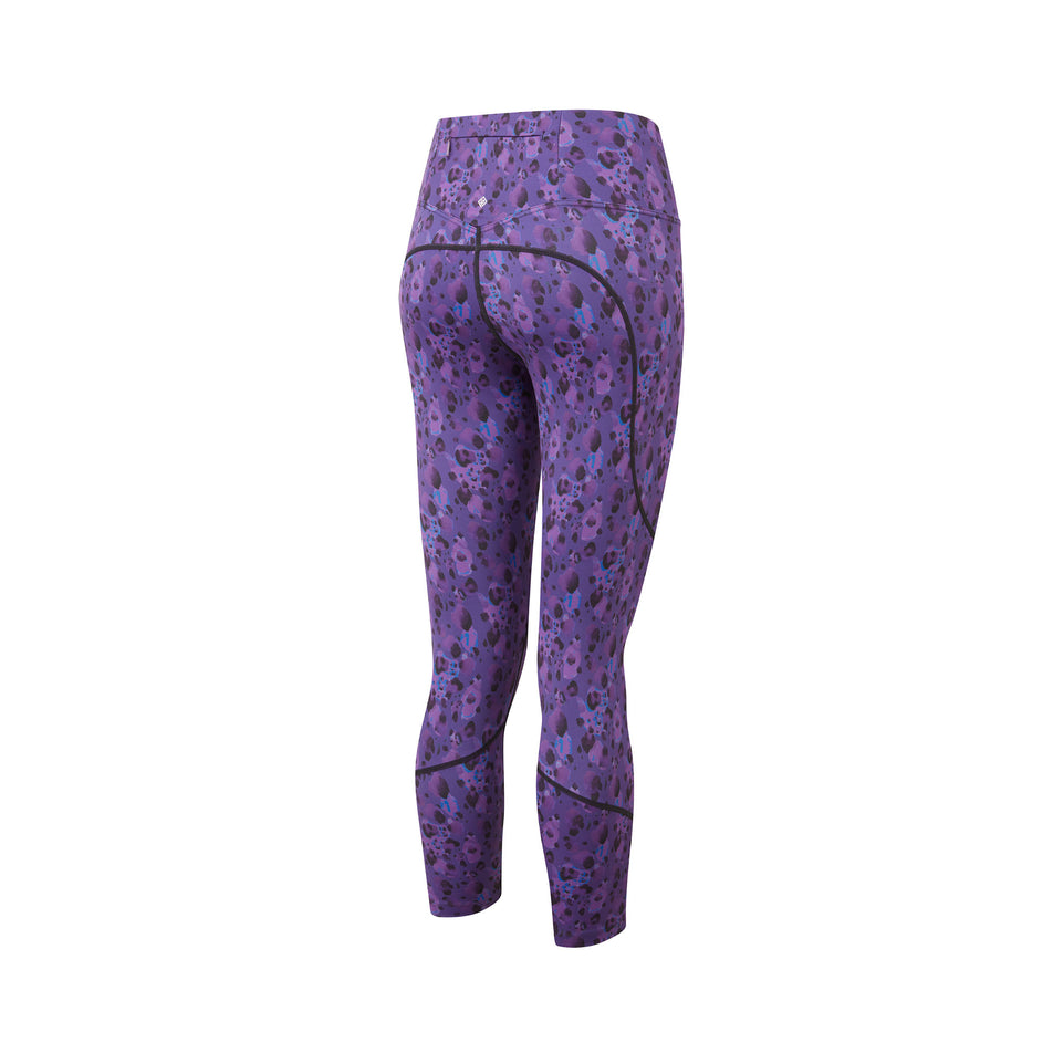 Back view of the Ronhill Women's Tech Crop Tight in the Purple Leopard colourway. (8490052518050)