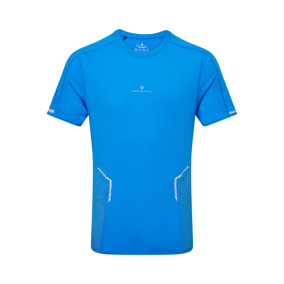 Front view of the Ronhill Men's Tech Reflect S/S Tee in the ElecBlueMarl/Reflect colourway. (8747641831586)