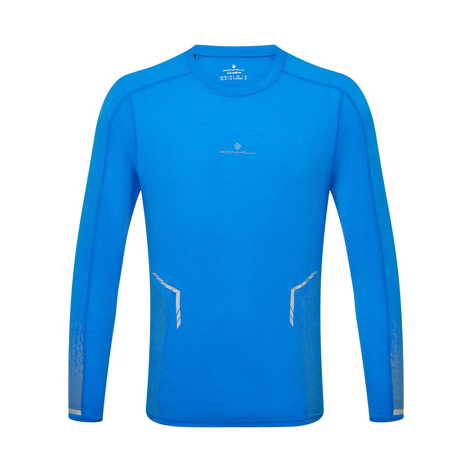 Front view of the Ronhill Men's Tech Reflect L/S Tee in the ElecBlueMarl/Reflect colourway. (8747640520866)