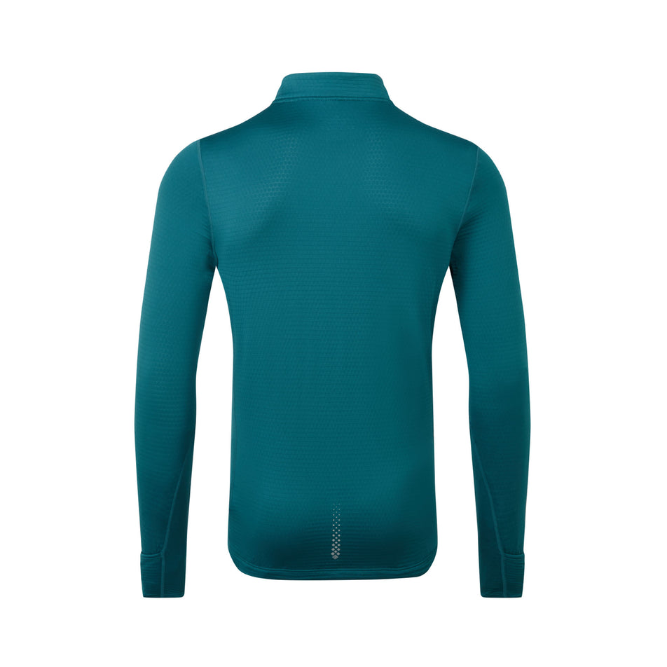 Back view of a Ronhill Men's Tech Winter 1/2 Zip in the Deep Teal/Acid colourway. (8490256990370)