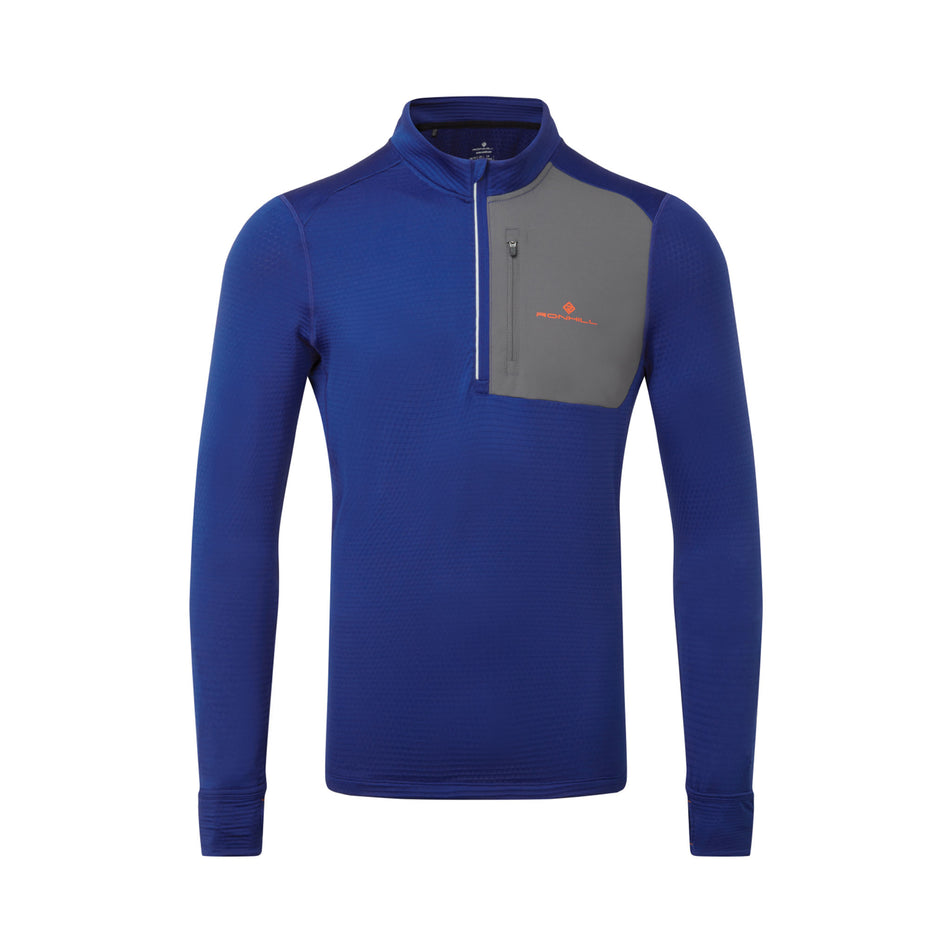 Front view of the Ronhill Men's Tech Winter 1/2 Zip in the Ocean/Iron colourway. (8491275387042)