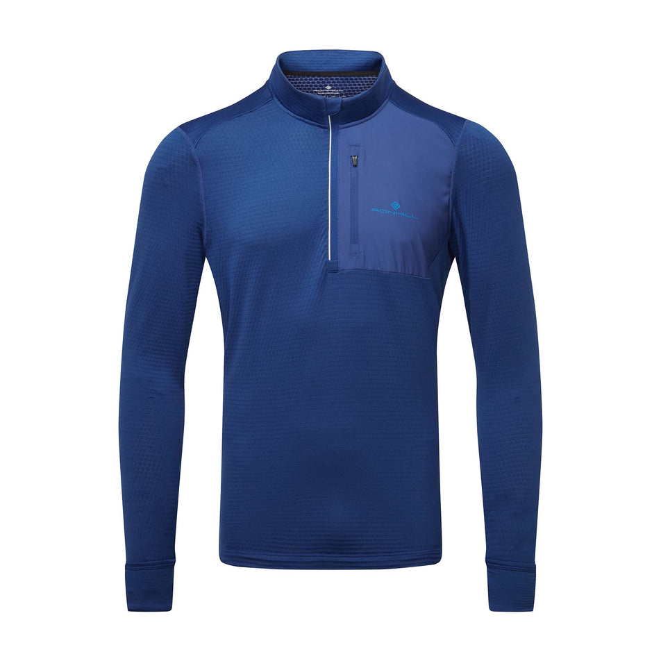 Front view of the Ronhill Men's Tech Winter 1/2 Zip in the Ocean/Electric Blue colourway. (8748496224418)