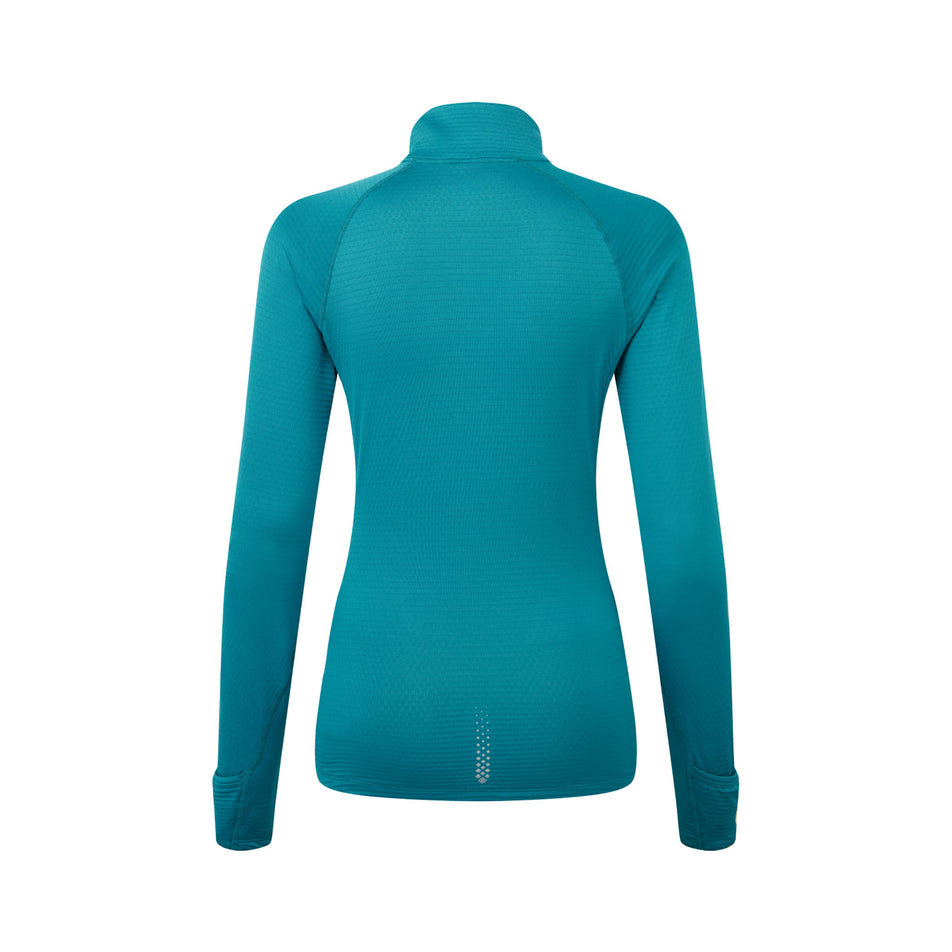 Back view of a Ronhill Women's Tech Winter 1/2 Zip in the Marine/Acid colourway. (8489863348386)