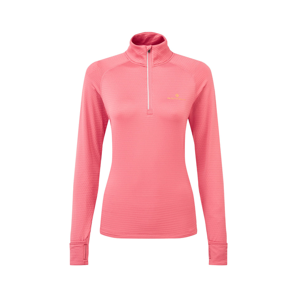 Front view of the Ronhill Women's Tech Winter 1/2 Zip in the Salsa/Mango colourway. (8491142414498)