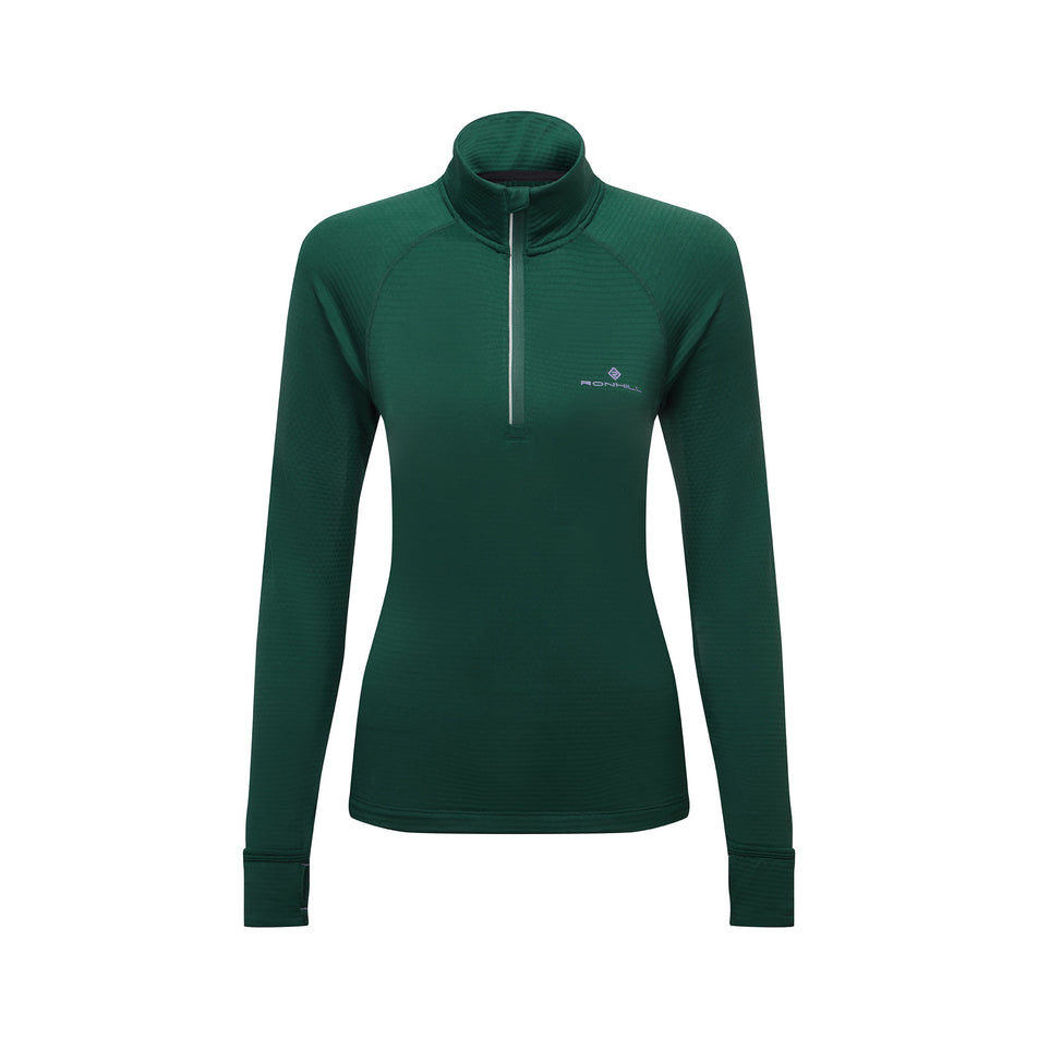 Front view of the Ronhill Women's Tech Winter 1/2 Zip in the Seaweed/Iris colourway. (8747564925090)