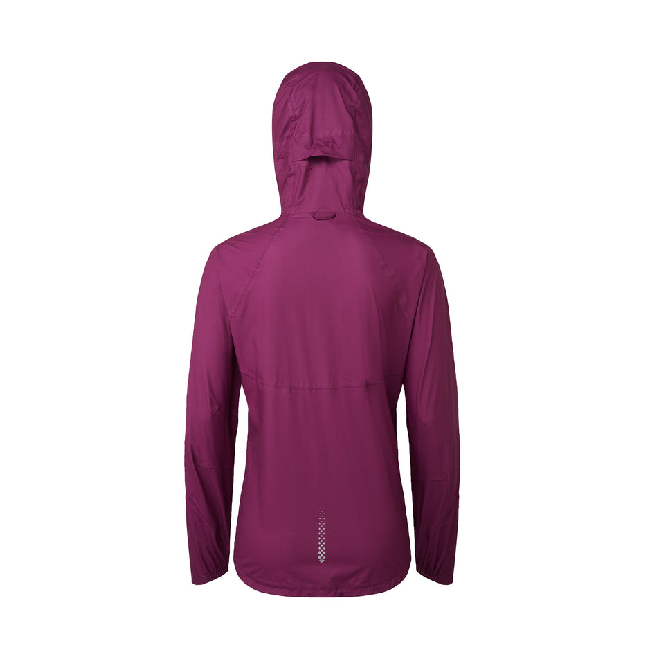 Back view of a Ronhill Women's Tech Fortify Jacket in the Blackcurrant/Mango colourway. (8469350121634)