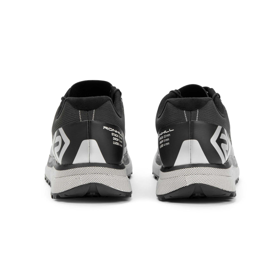 The back of a pair of Ronhill Men's Reverence Running Shoes in the Black/White colourway (8192921764002)