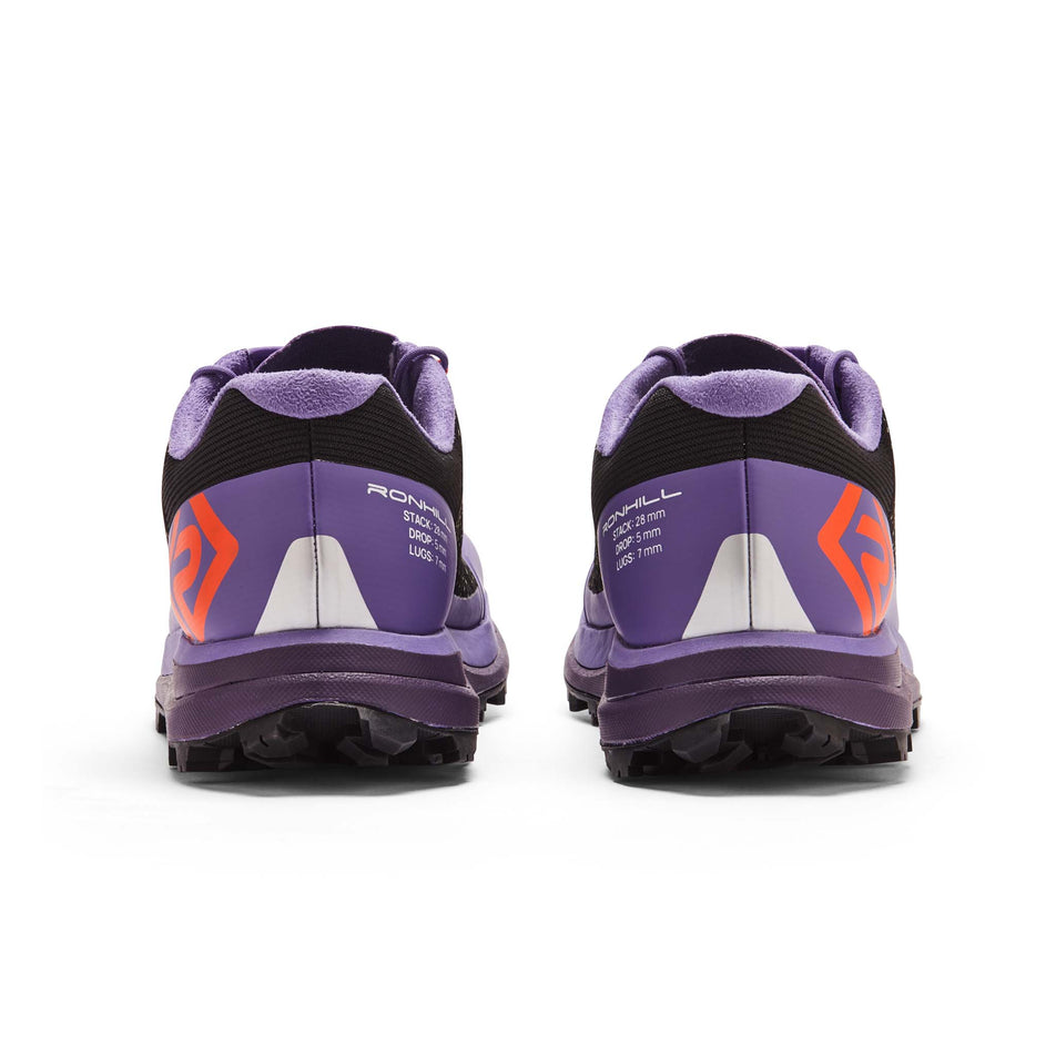 The back of a pair of Ronhill Women's Reverence Running Shoes in the Purple/Heather/Pastel Red colourway (8192896204962)