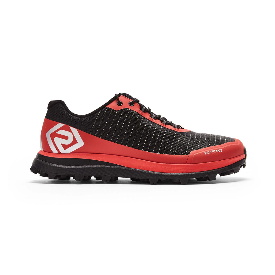 Lateral side of the right shoe from a pair of Ronhill Men's Freedom Running Shoes in the Black/Red colourway (8192912294050)