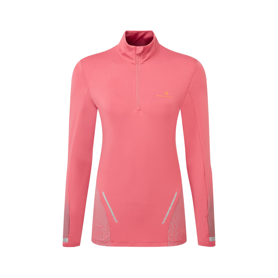 Front view of a Ronhill Women's Tech Reflect 1/2 Zip in the Salsa/Reflect colourway. (8469213249698)