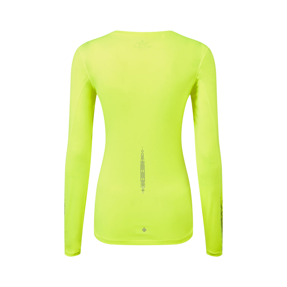 Back view of a Ronhill Women's Tech Reflect L/S Tee in the Fluo Yellow/Reflect colourway. (8489706717346)