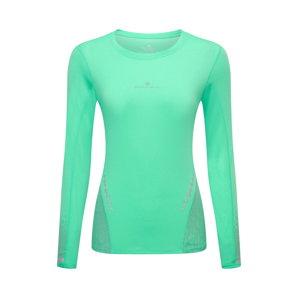 Front view of the Ronhill Women's Tech Reflect L/S Tee in the Florida Marl/Reflect colourway. (8747546378402)