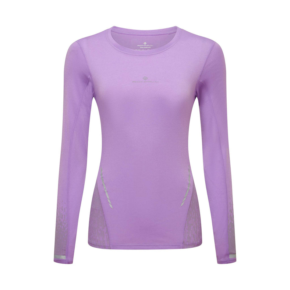 Front view of the Ronhill Women's Tech Reflect L/S Tee in the Iris Marl/Reflect colourway. (8747542347938)