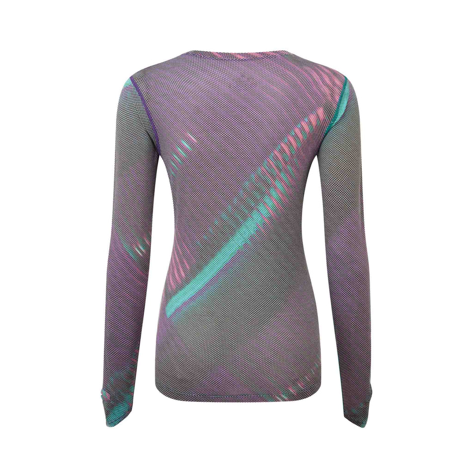 Back view of the Ronhill Women's Tech Golden Hour L/S Tee in the Multi Light Reflection colourway. (8490067361954)