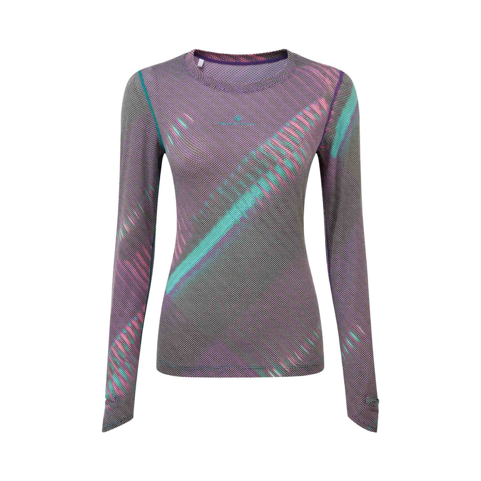 Front view of the Ronhill Women's Tech Golden Hour L/S Tee in the Multi Light Reflection colourway. (8490067361954)