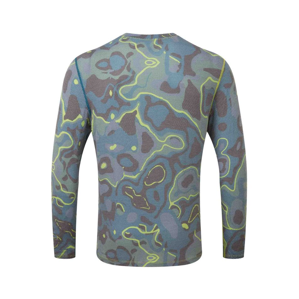 Back view of the Ronhill Men's Tech Golden Hour L/S Tee in the Deep Teal Heat Map colourway. (8490280550562)