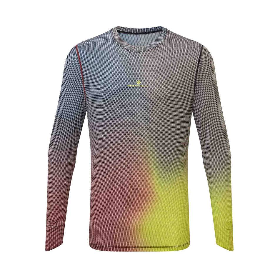 Front view of the Ronhill Men's Tech Golden Hour L/S Tee in the Acid Merge colourway. (8747103781026)