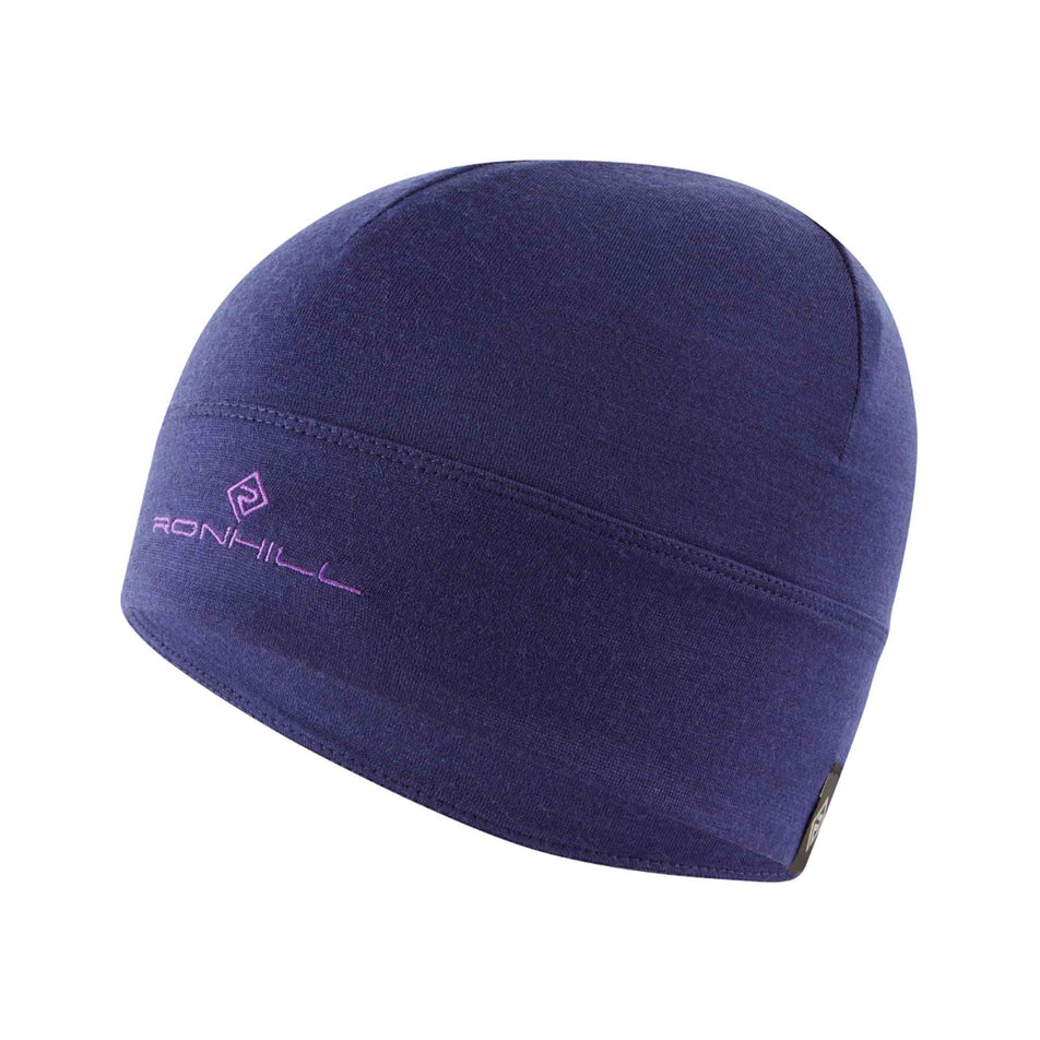 Front view of a Ronhill Unisex Merino Beanie in the Deep Ocean/Regal Purple colourway (8489174958242)