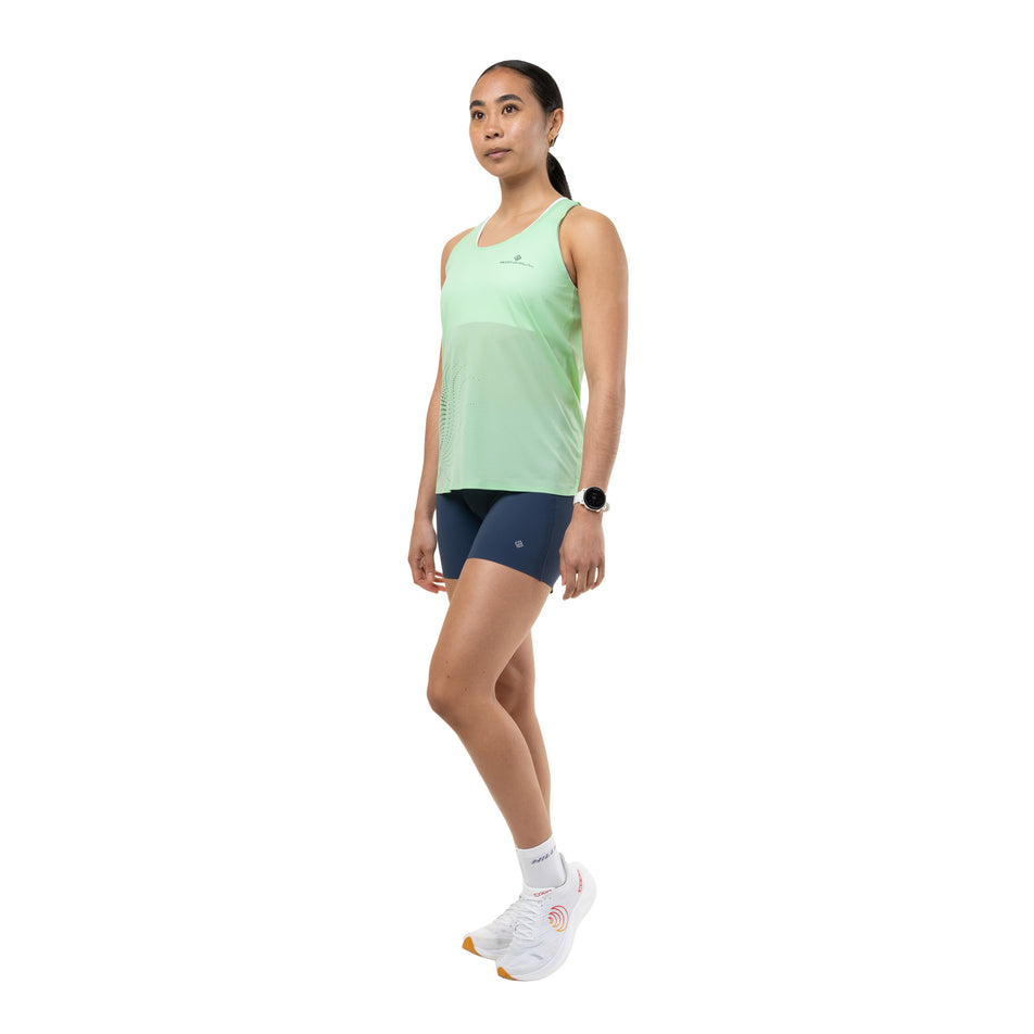 Front view of a model wearing the Ronhill Women's Tech Race Stretch Short in the Evening Haze colourway.