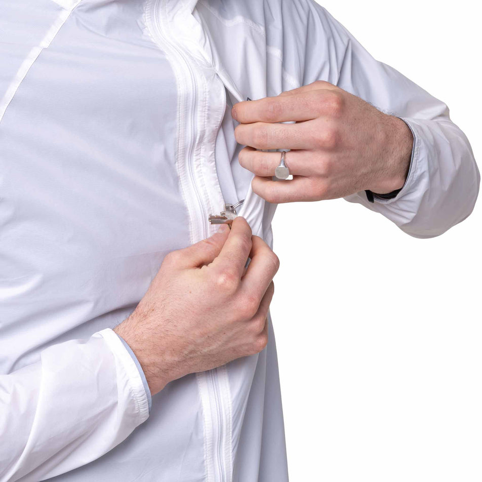 The chest pocket on the Ronhill Men's Tech All-Terrain Jacket in the Bright White colourway.
