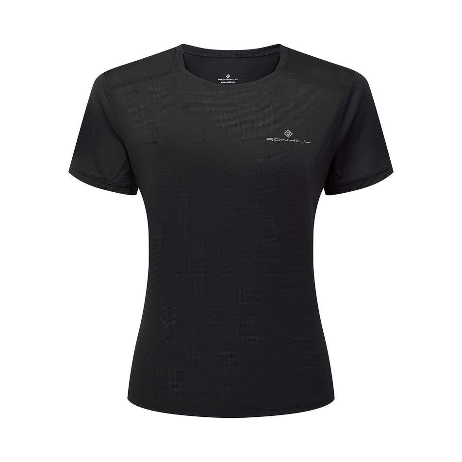 Front view of the Ronhill Women's Tech S/S Tee in the All Black colourway. (8564967800994)