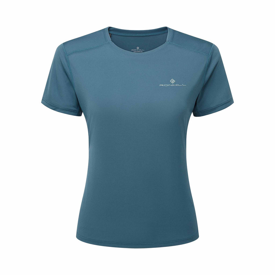 Front view of the Ronhill Women's Tech S/S Tee in the Mallard/Meadow colourway. (8564967964834)