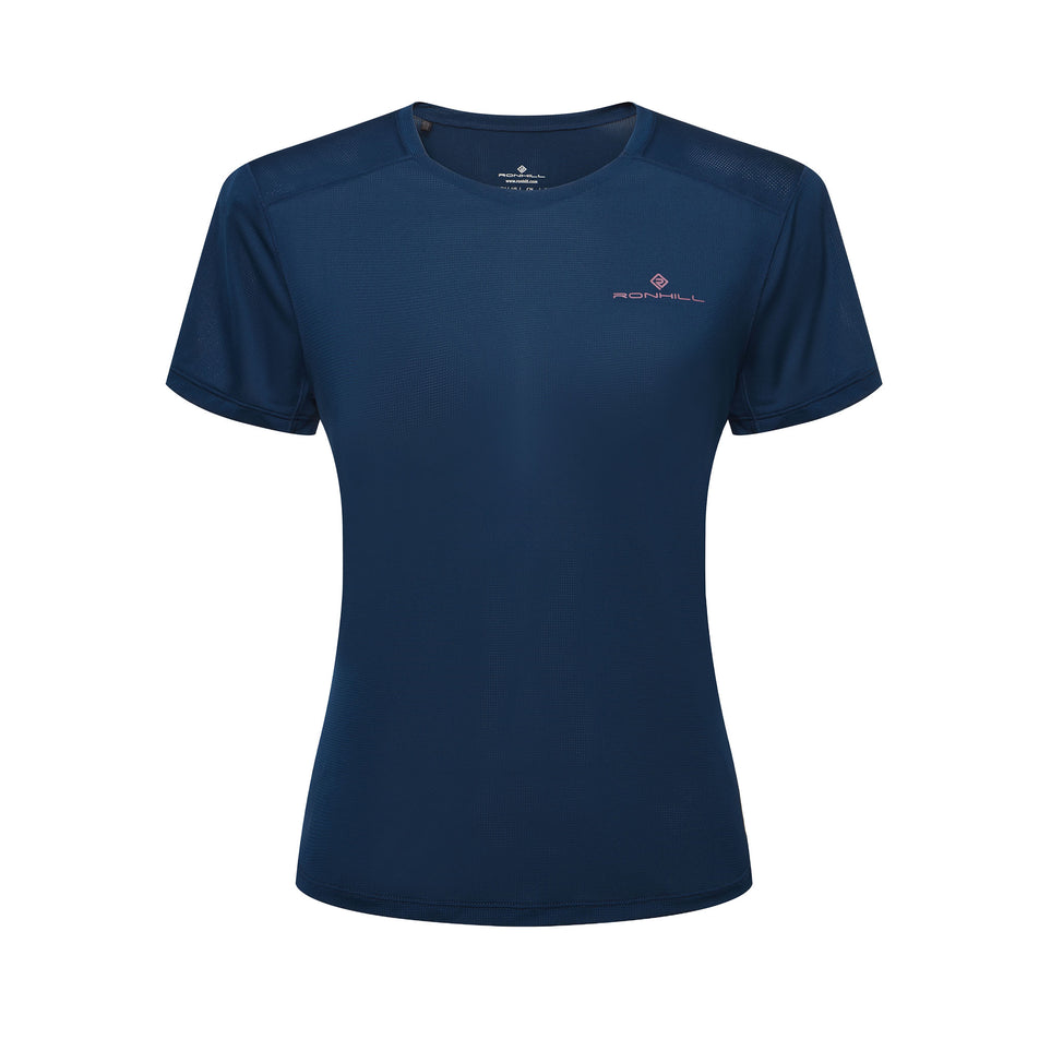 Front view of the Ronhill Women's Tech S/S Tee in the Dark Navy/Dusty Tulip colourway. (8747079401634)
