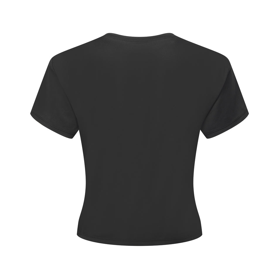 Back view of a Ronhill Women's Tech Breathe S/S Tee in the All Black colourway. (8581016780962)