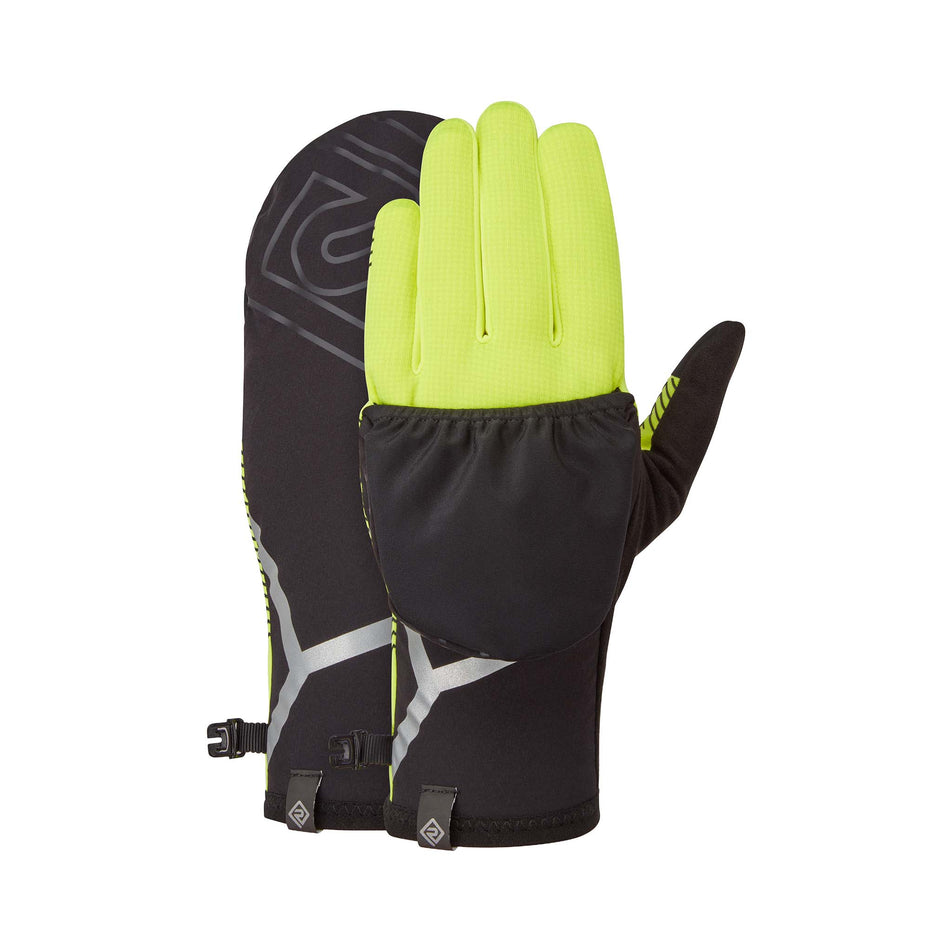 A pair of Ronhill Unisex Wind-Block Convertible Glove in the Fluo Yellow/Black colourway. (8749302022306)
