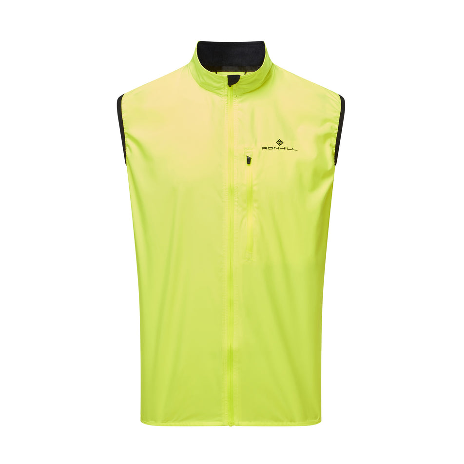Front view of the Ronhill Men's Core Gilet in the Fluo Yellow/Black colourway. (8748546195618)