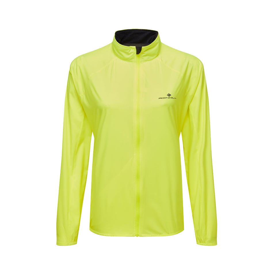 Front view of the Ronhill Women's Core Jacket in the Fluo Yellow/Black colourway. (8742755369122)
