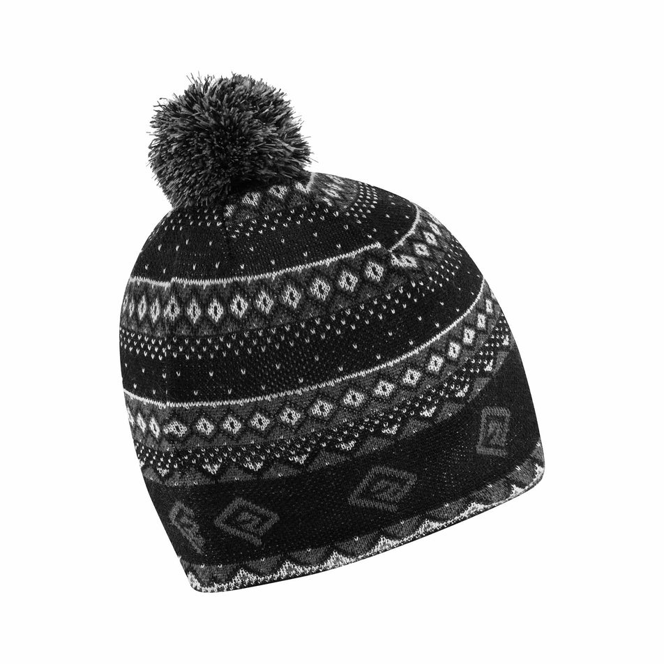 Back view of the Ronhill Unisex Winter Bobble Hat in the Black/Oxide/White colourway. (8748856737954)